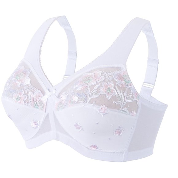 Glamorise 48DD MAGIC LIFT Bra (WIDE-STRAPS) Wireless SOFT-CUP (WHITE-FLORAL) NEW - Picture 4 of 16